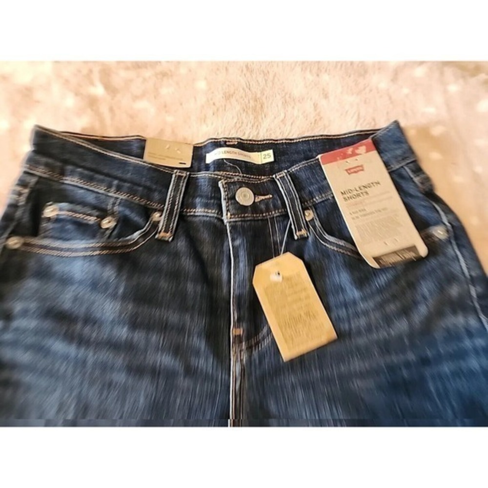 Levi's Denim Shorts Womens‎ 25 Blue Mid Length Jean Stretch Rolled Cuff Hem NWT - Picture 4 of 5